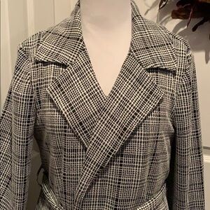 Black and white plaid belted trench coat